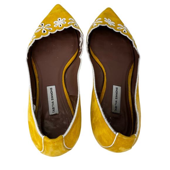 Tabitha Simmons Suede Embroidered Eyelet Flat 39 Gold Mustard 9 - Picture 10 of 12